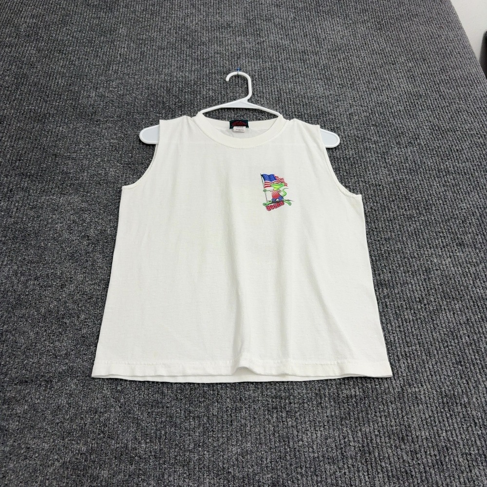 Vintage Gecko Hawaii Tank Top Mens L White Cotton Graphic Patriotic Surf 90s